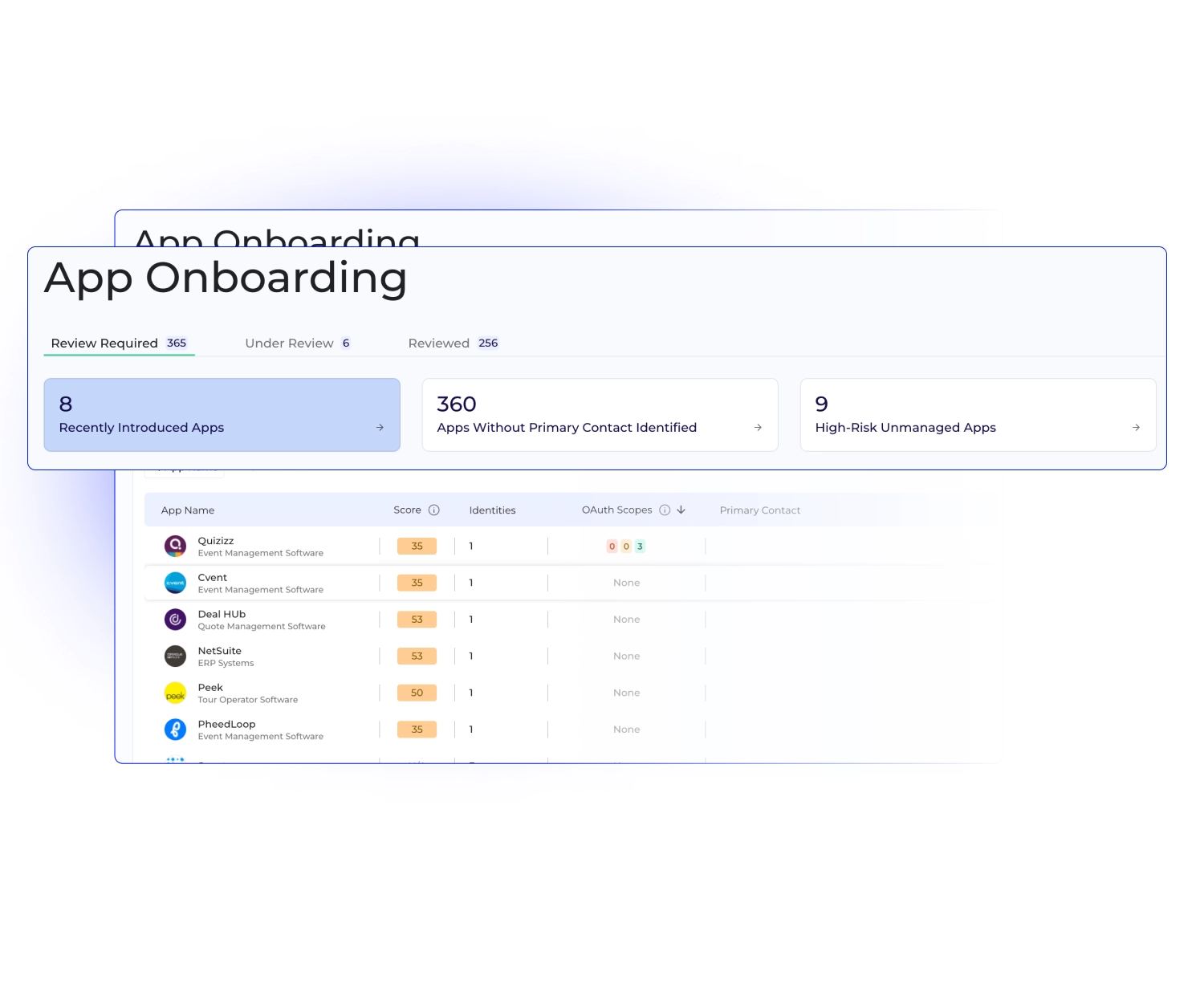 Access removal UI showing OAuth scopes and user identities for managing SaaS application permissions securely.