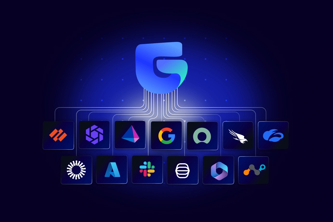 Logos of various integrations and tools connected to Grip Security's SaaS risk mitigation platform.