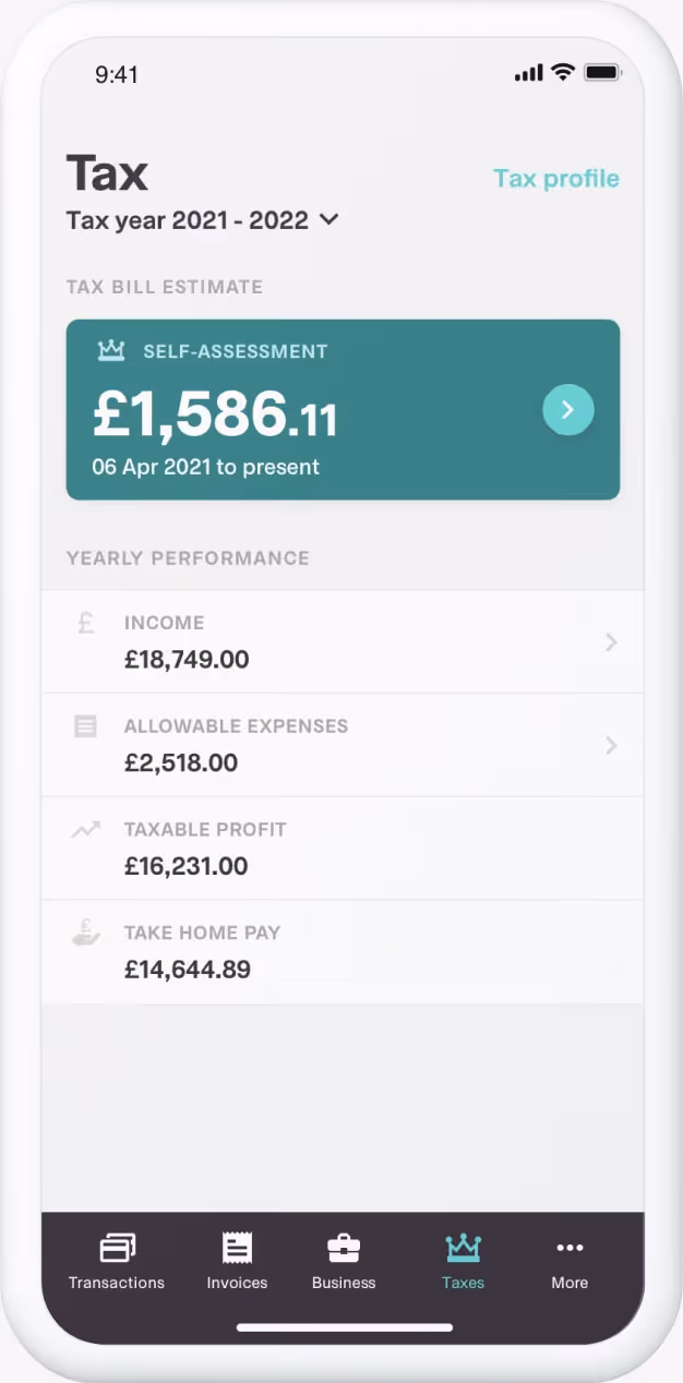 The tax overview tool on the Coconut app