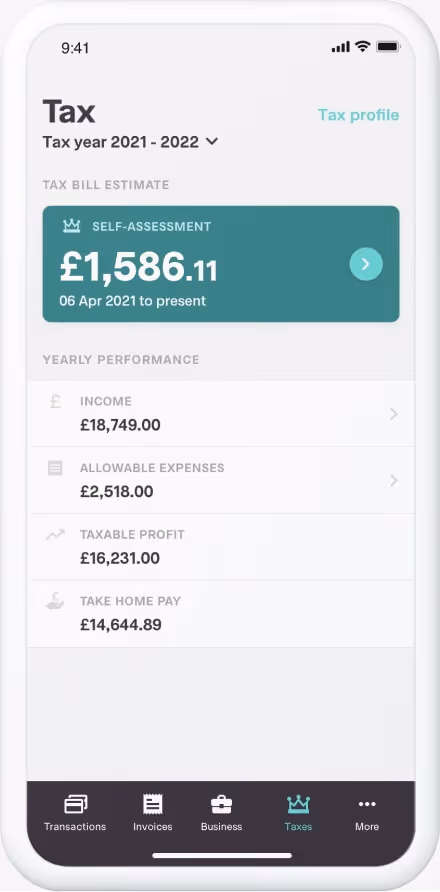 The tax overview tool on the Coconut app
