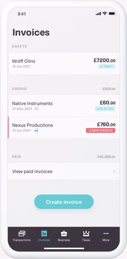 The invoicing tool on the Coconut app