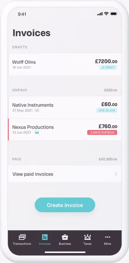 Shot of the invoicing tool on the Coconut app
