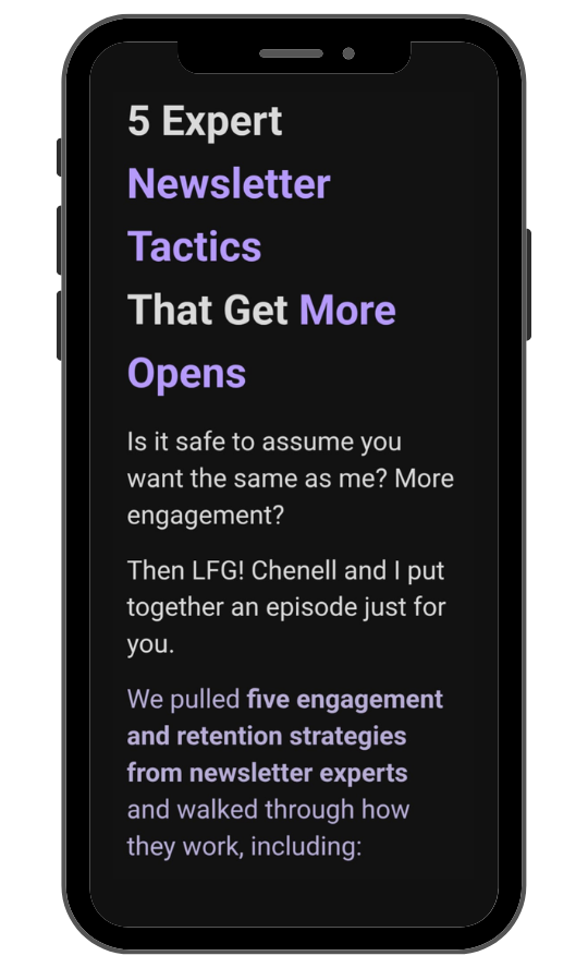 image of a phone with the Growth Currency newsletter open for an engaging and informative read about growing newsletters.