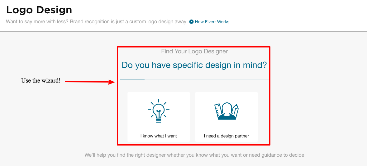 fiverr logo design sub-category wizard feature