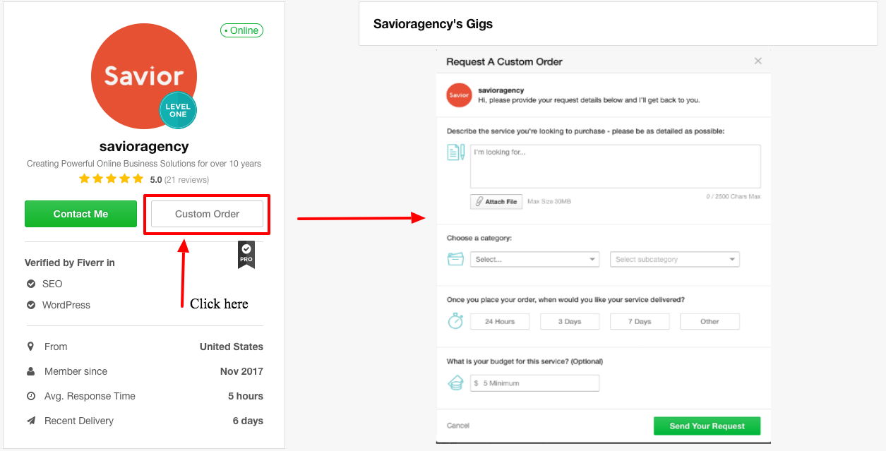 Fiverr custom offer form