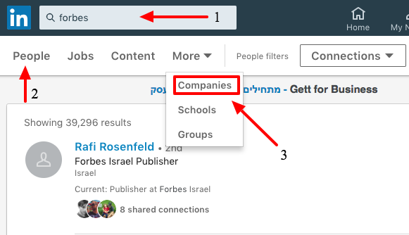 Linkedin search functionality