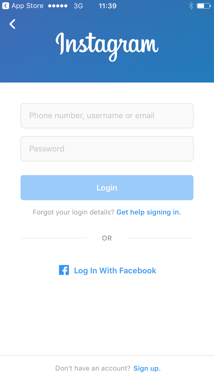 instagram log in page