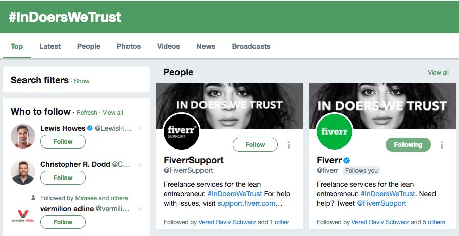 Fiverr In Doers We Trust Hashtag Campaign