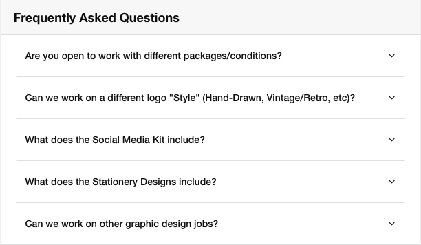 Fiverr Gig FAQ section