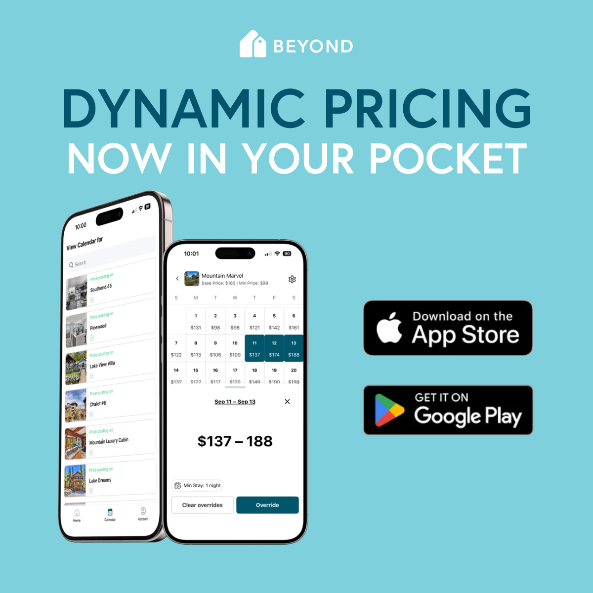 short-term rental dynamic pricing app from Beyond for Airbnb hosts and vacation rental managers