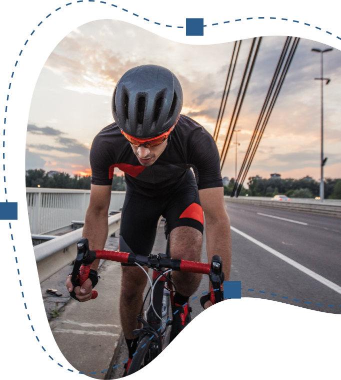 A cyclist ona bridge, focused