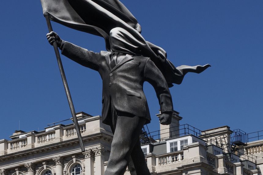 Banksy's new flag-wielding London statue satirizes blind patriotism | CNN
