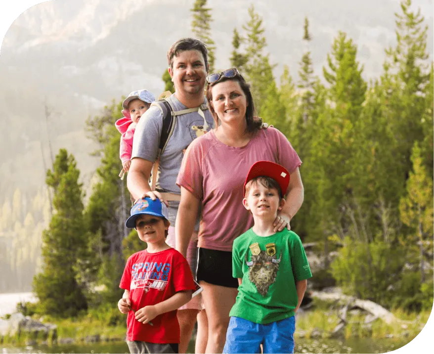 happy family hiking