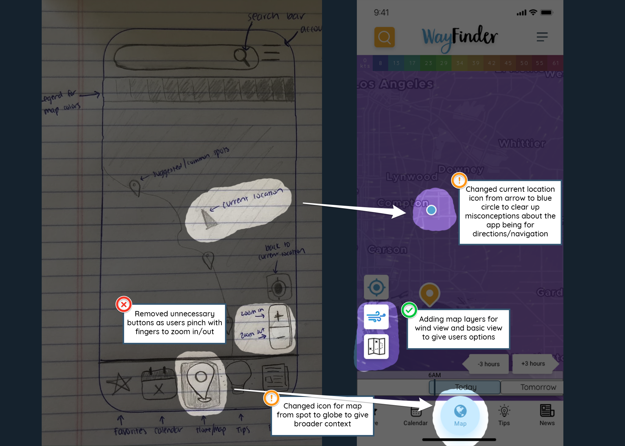 Annotations for changes/updates to the map page.