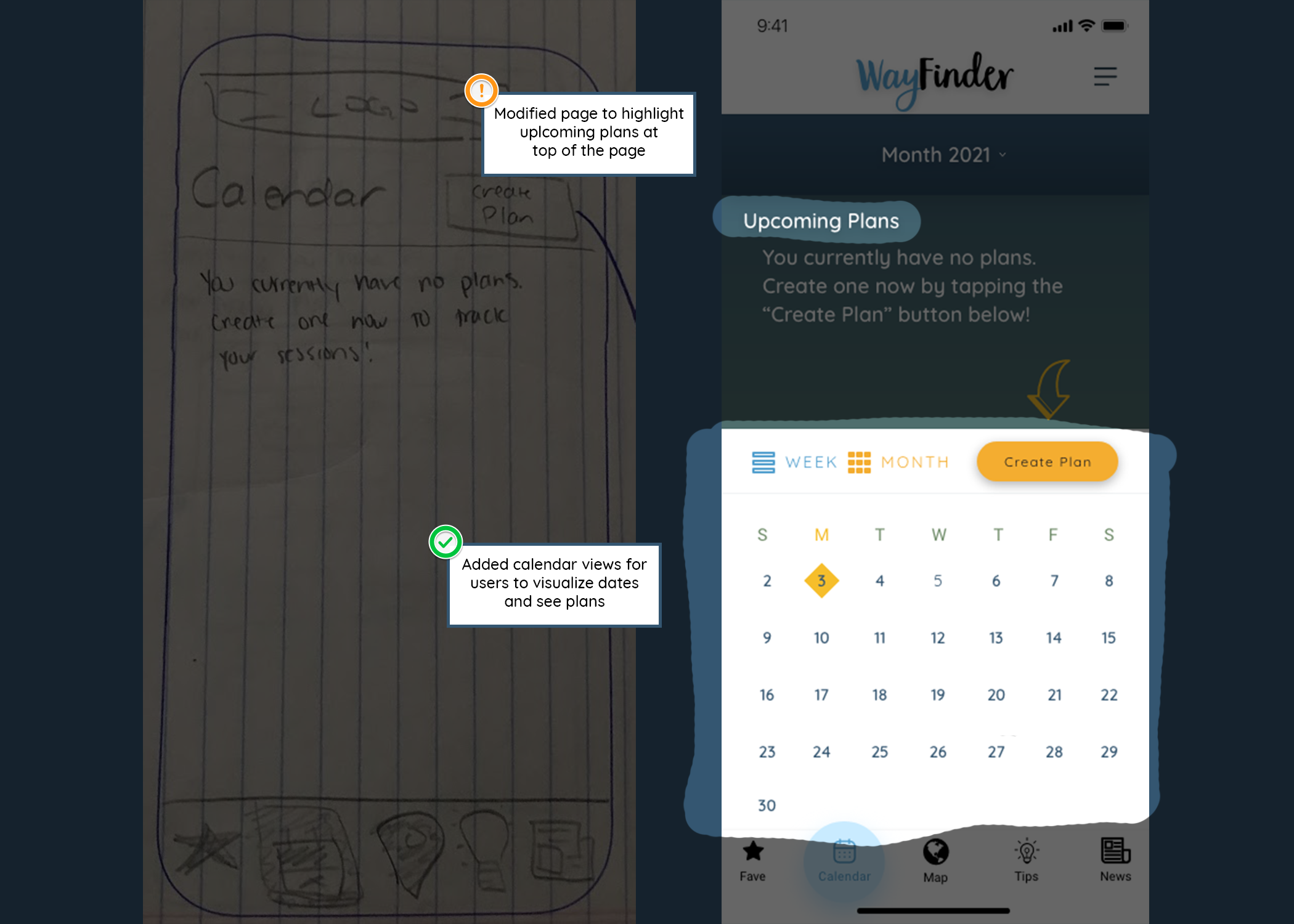 Annotations for changes/updates to the calendar page.