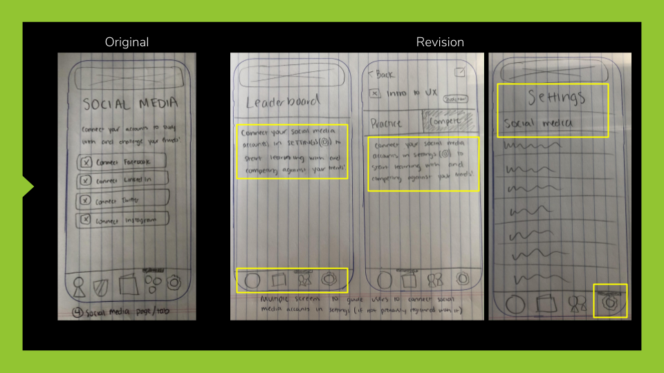 Image of revisions to where linking social media accounts is located in the app.