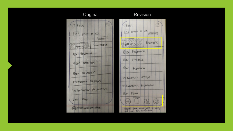 Image of revisions to the wording on the deck page and keeping the navigation car visible.