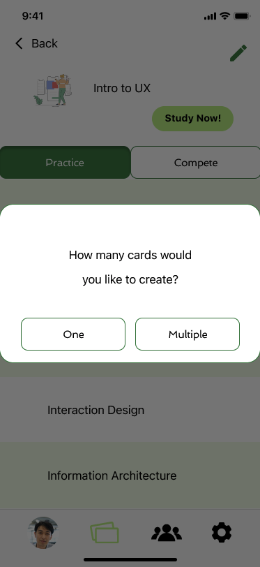 high fidelity wireframe of prompt to create cards