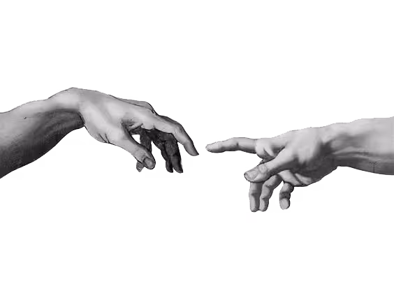 Част от картината "Сътворението на Адам", стенопис на Микеланджело, част от тавана на Сикстинската Капела. Черно-бял графичен елемент, избран за бранда на школа по италиански език Долче Стилново