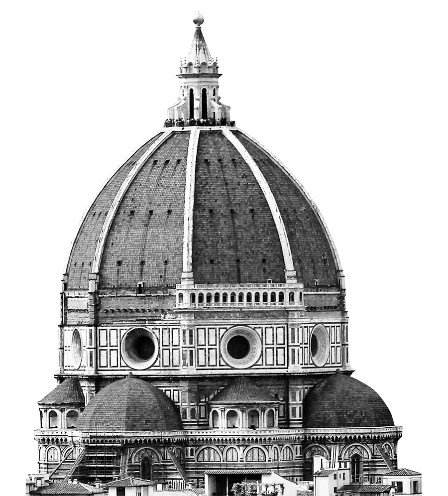 Катедралата „Санта Мария дел Фиоре“ , шедьовър на италианската архитектура и гения на Брунелески. Флоренция, Италия. Черно-бял елемент от катедралата избран за графичен елемент за бранда на Долче Стилново, школа по италиански език. 