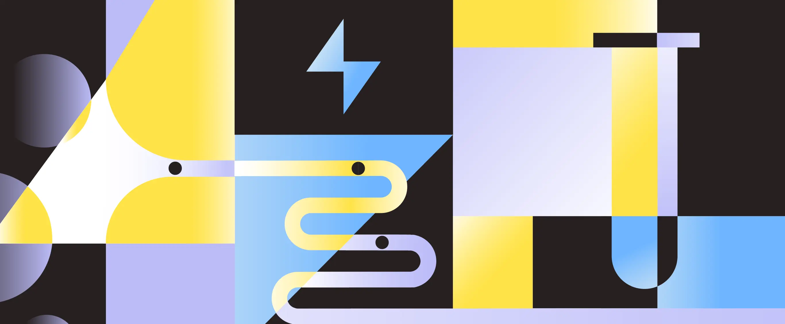 Imagen de portada, que muestra diferentes objetos geométricos junto con elementos figurativos, como un tubo de laboratorio, un artilugio y un icono de rayo.