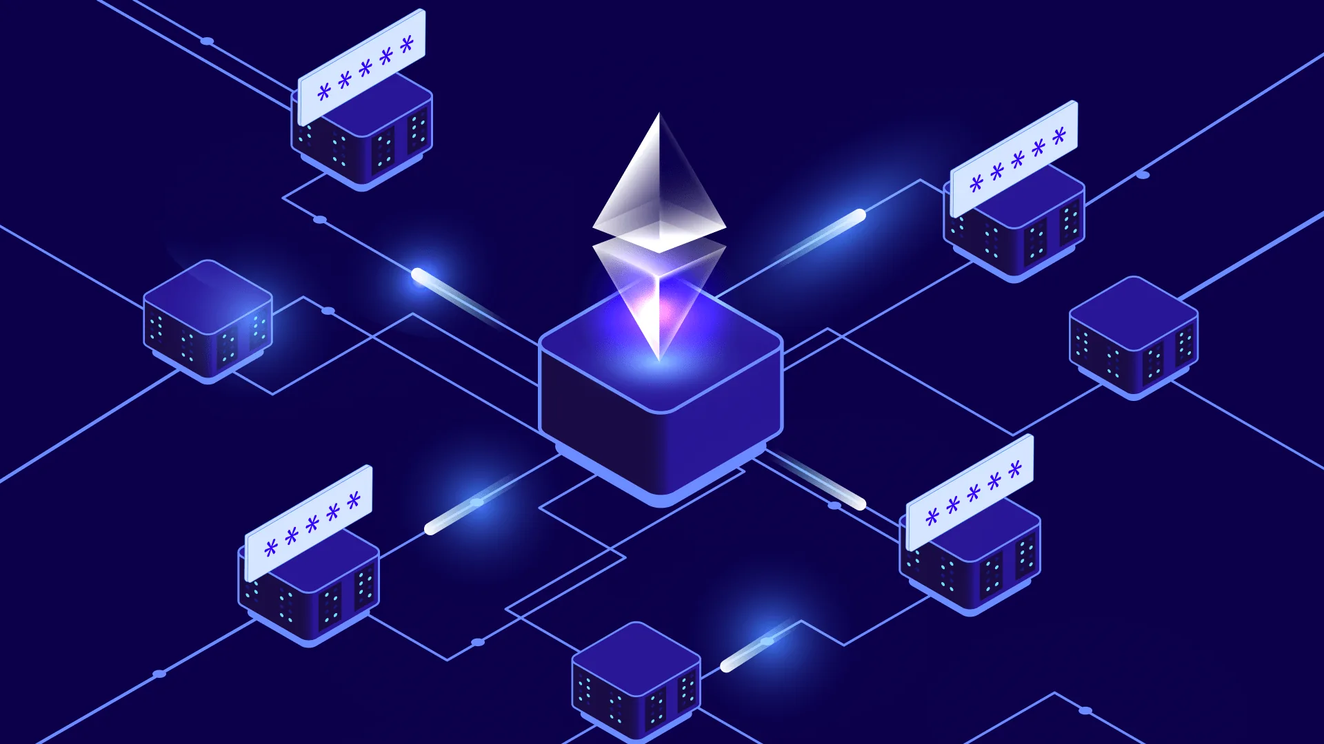 Decentralized network diagram featuring the Ethereum symbol and secure data connections, emphasizing SaaS security concepts.