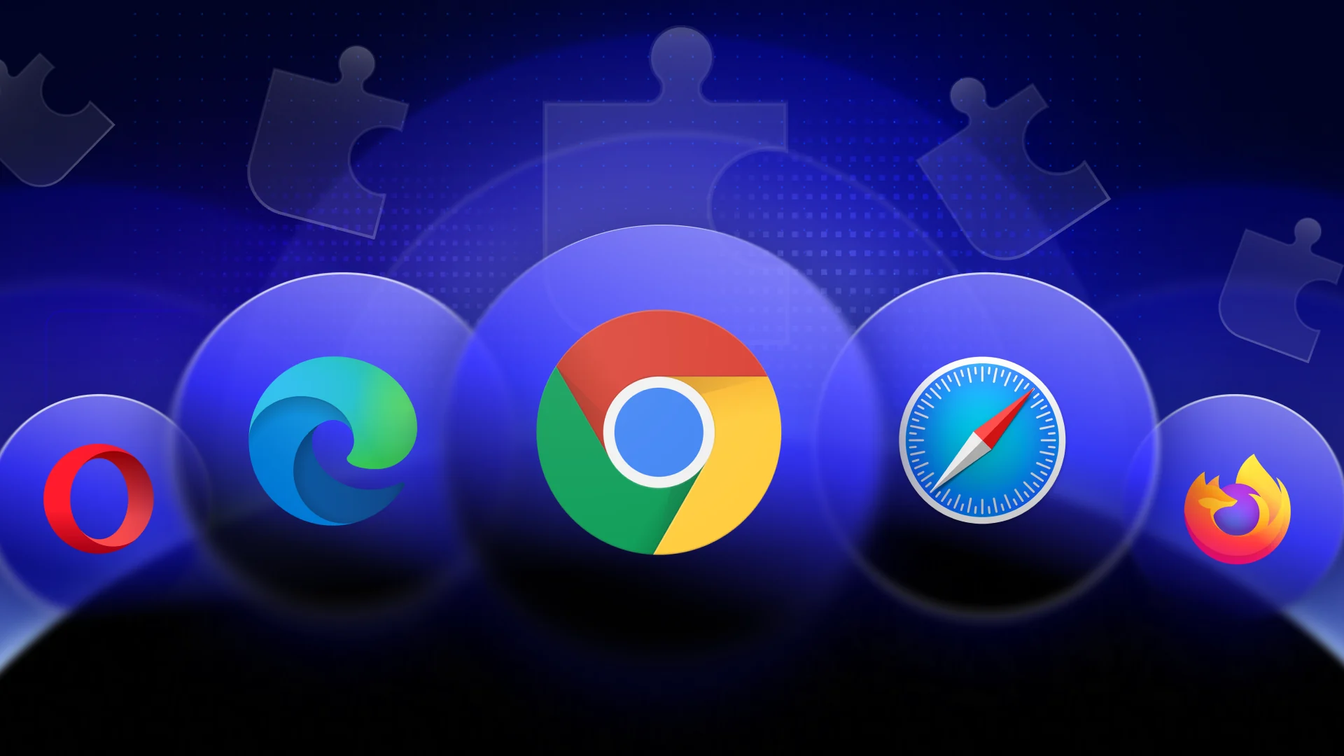 Browser icons representing Chrome, Edge, Safari, Opera, and Firefox, highlighting SaaS security risks in web extensions.