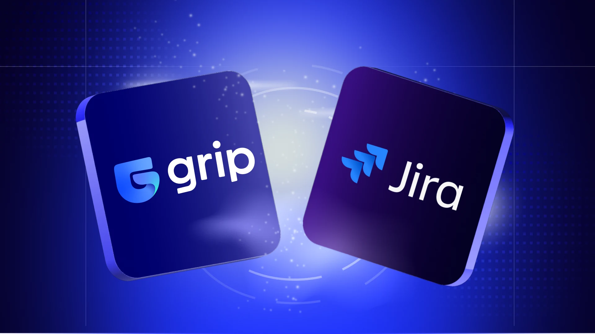 Grip and Jira logos on a blue background, representing integration in SaaS security solutions.