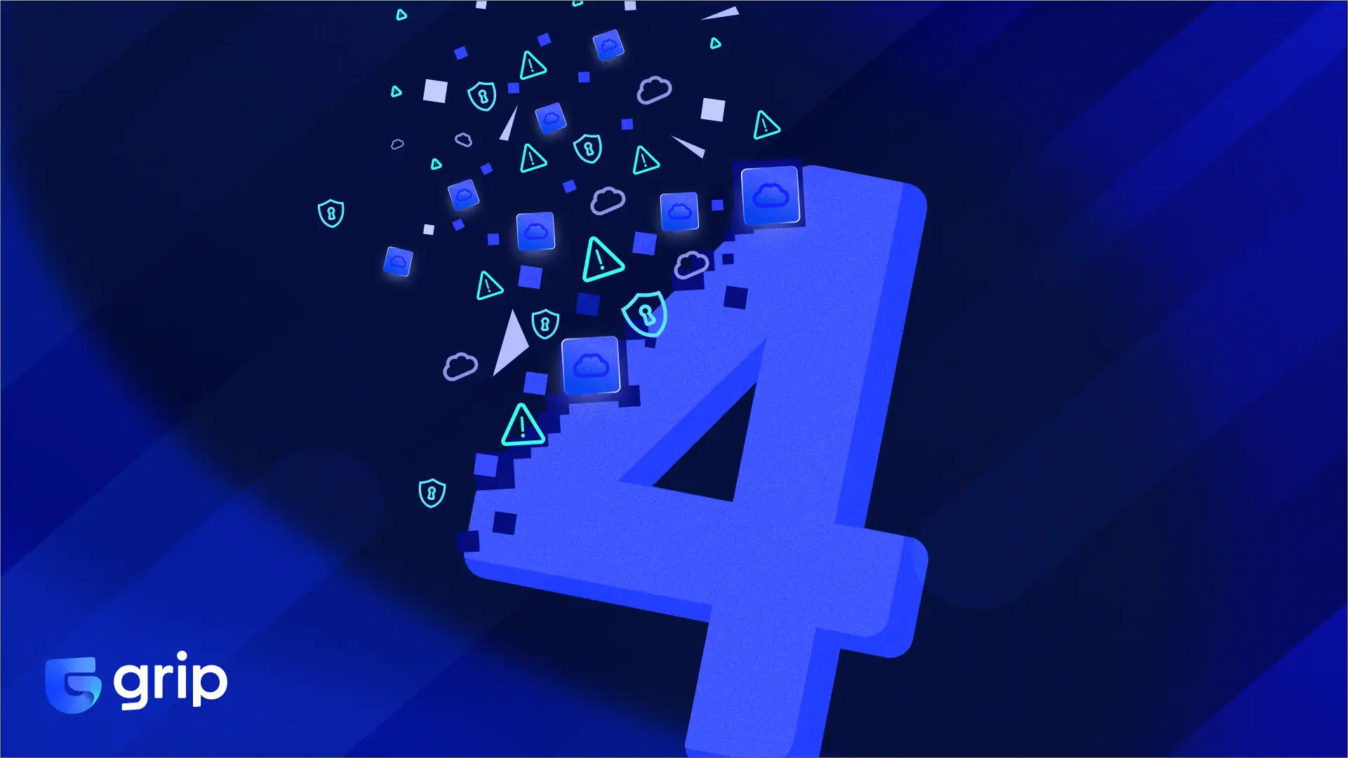 Blue number 4 with digital elements, representing Grip Security's SaaS security innovations and updates.