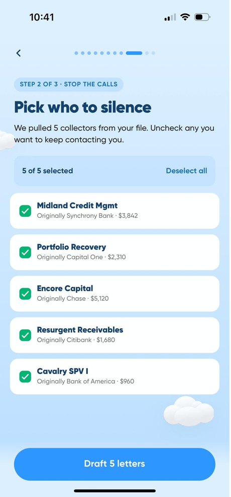 Relief app: choose which collectors to silence with cease and desist letters