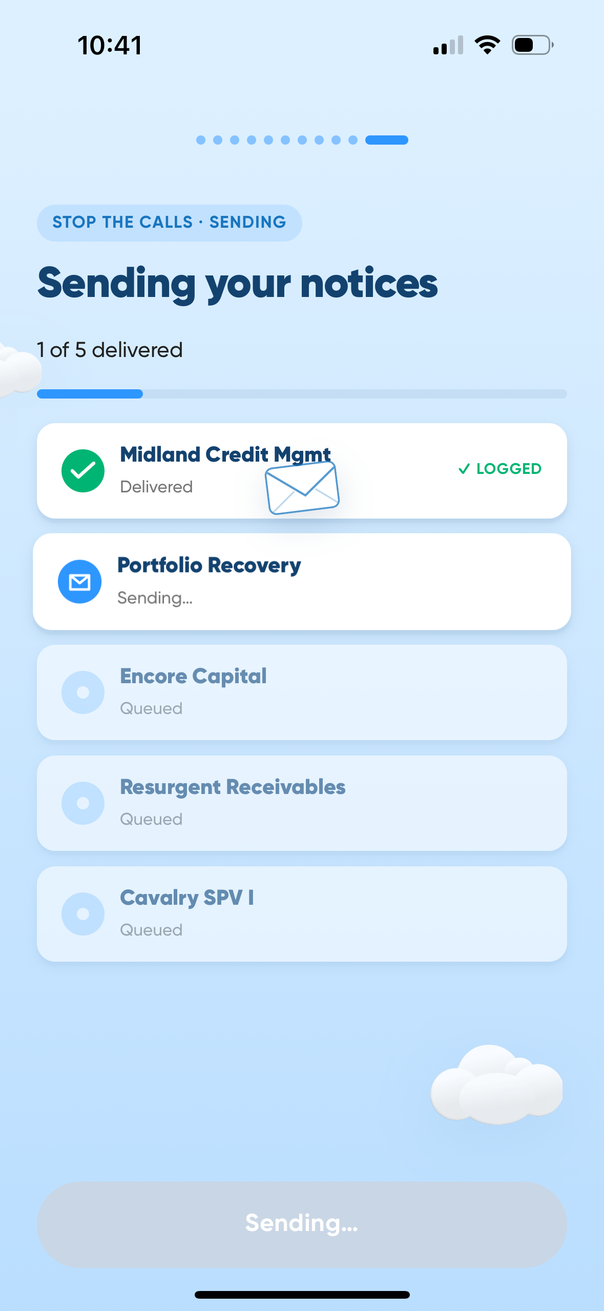 Relief sending cease and desist notices, first delivery confirmed and logged