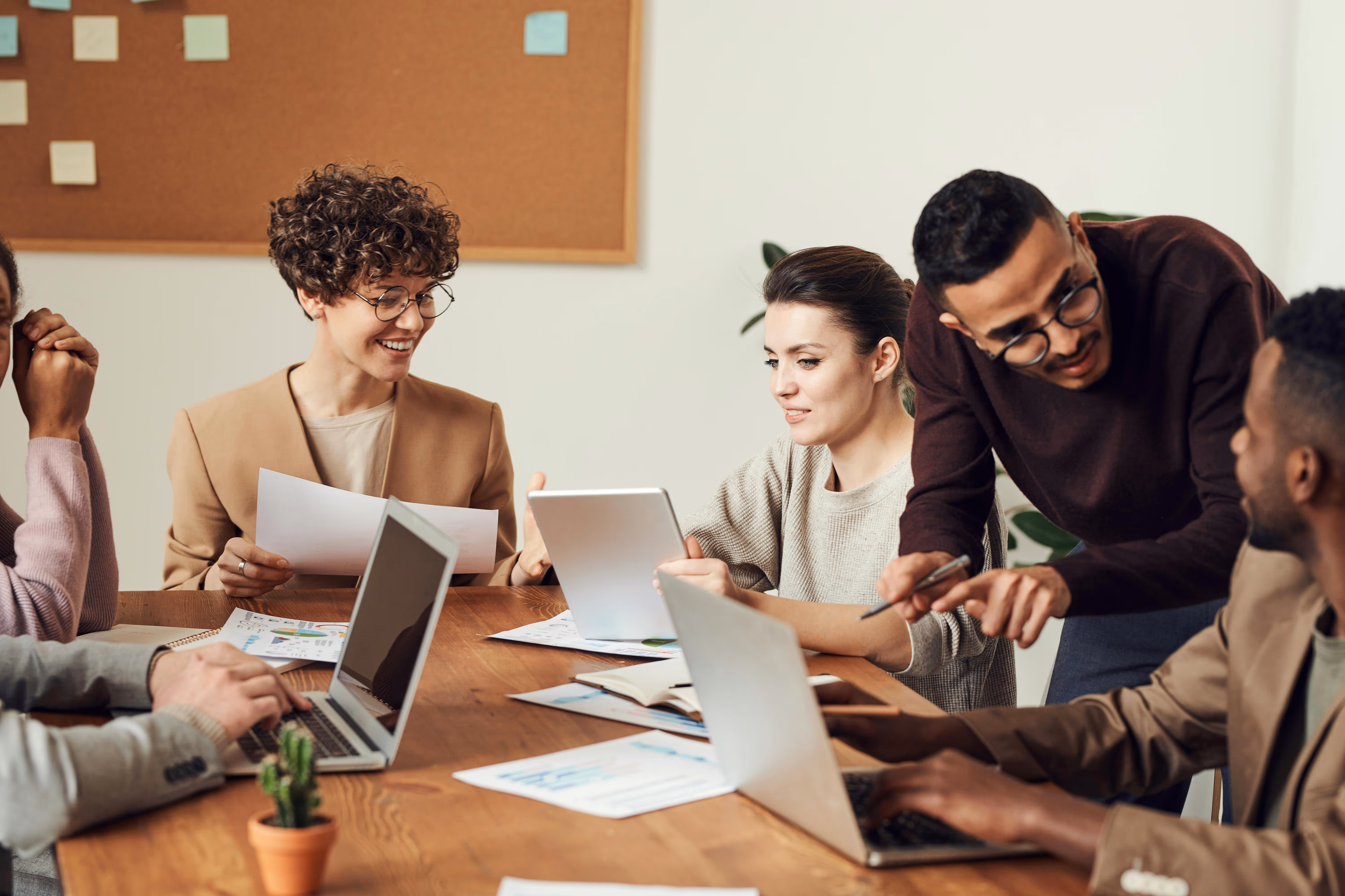 A group of workers in a meeting