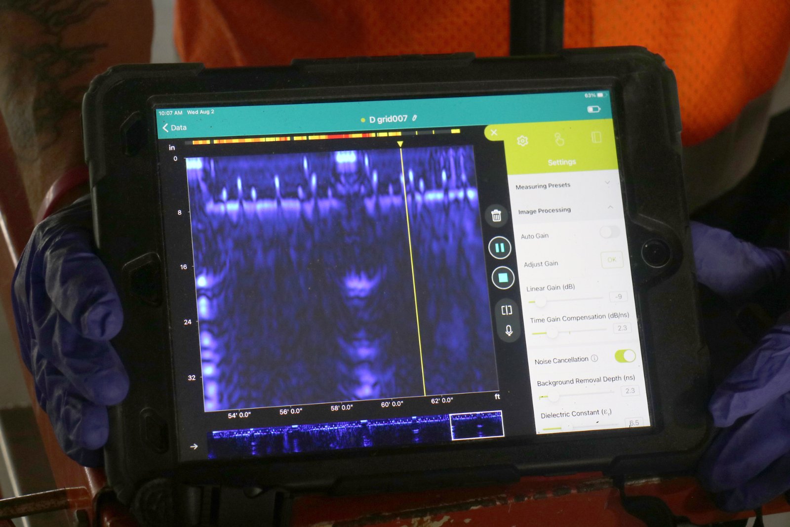 GPR scan data for a post-tension slab