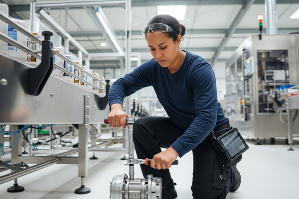 Maintenance technician working on a packaging line