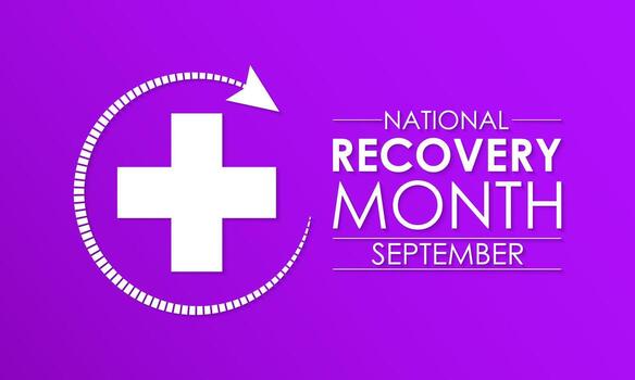 national recovery month with white cross on purple background
