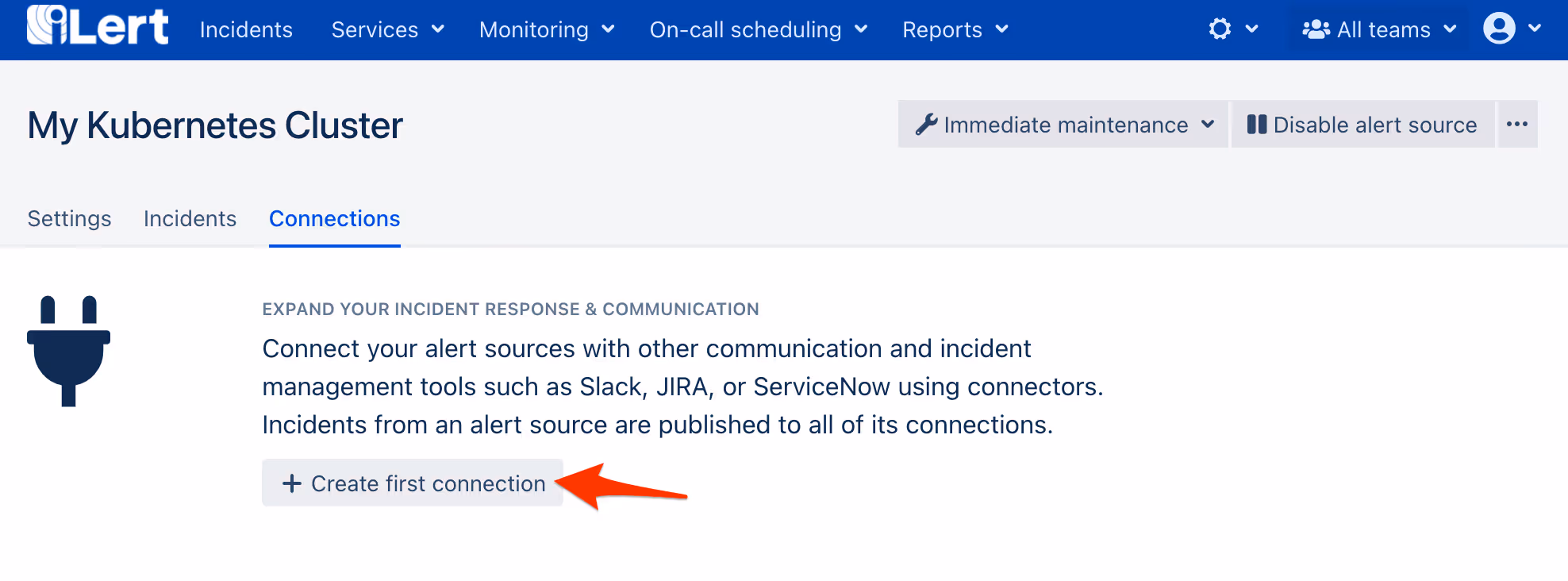 go to alert source connection