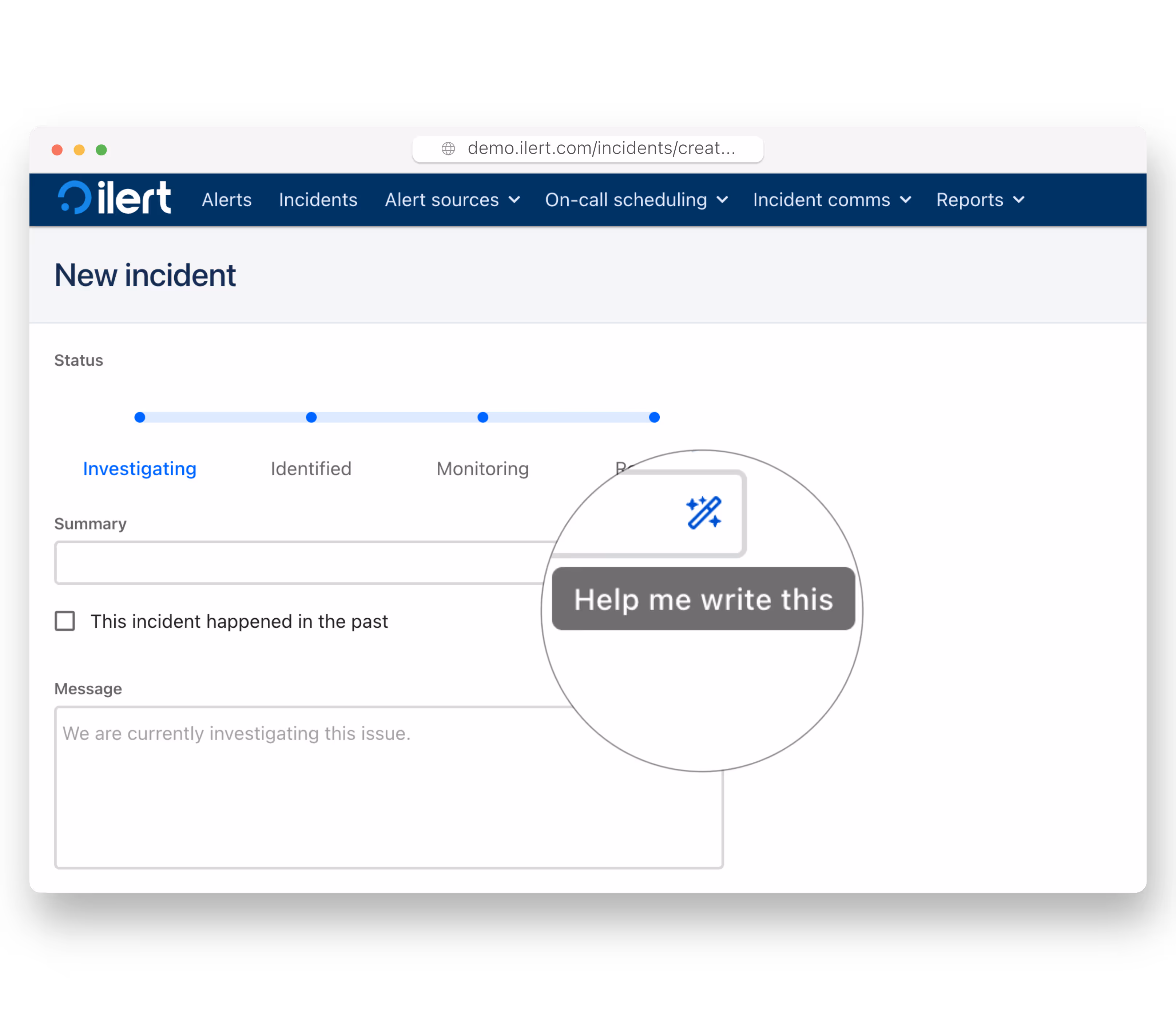 Interface preview with the AI assistance feature