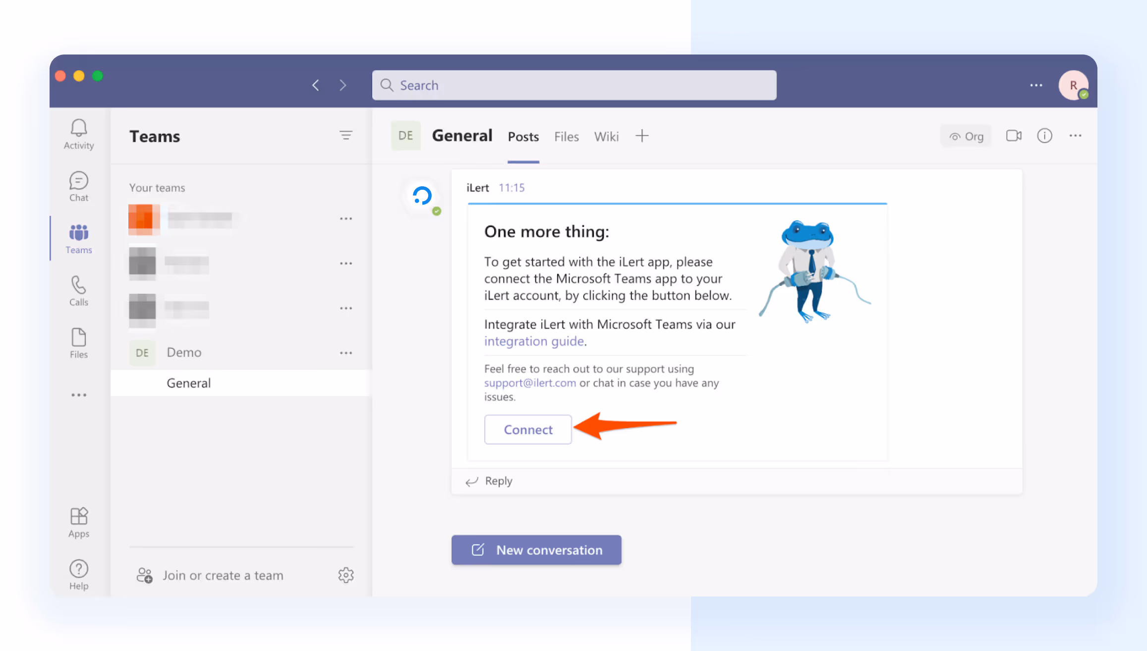 The first message from ilert bot for Microsoft Teams