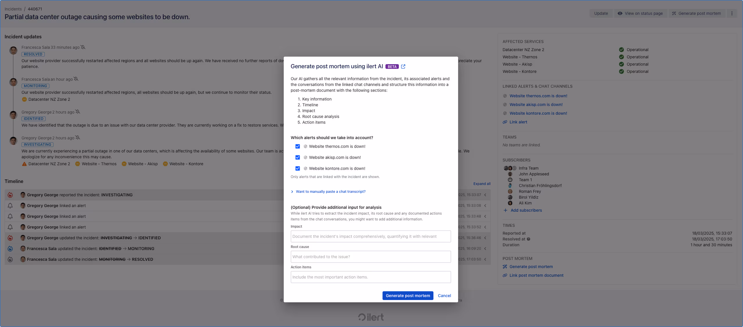 Generate postmortem using ilert AI