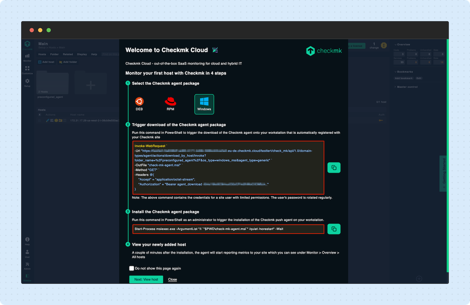 Adding a Windows host via Checkmk agent 01