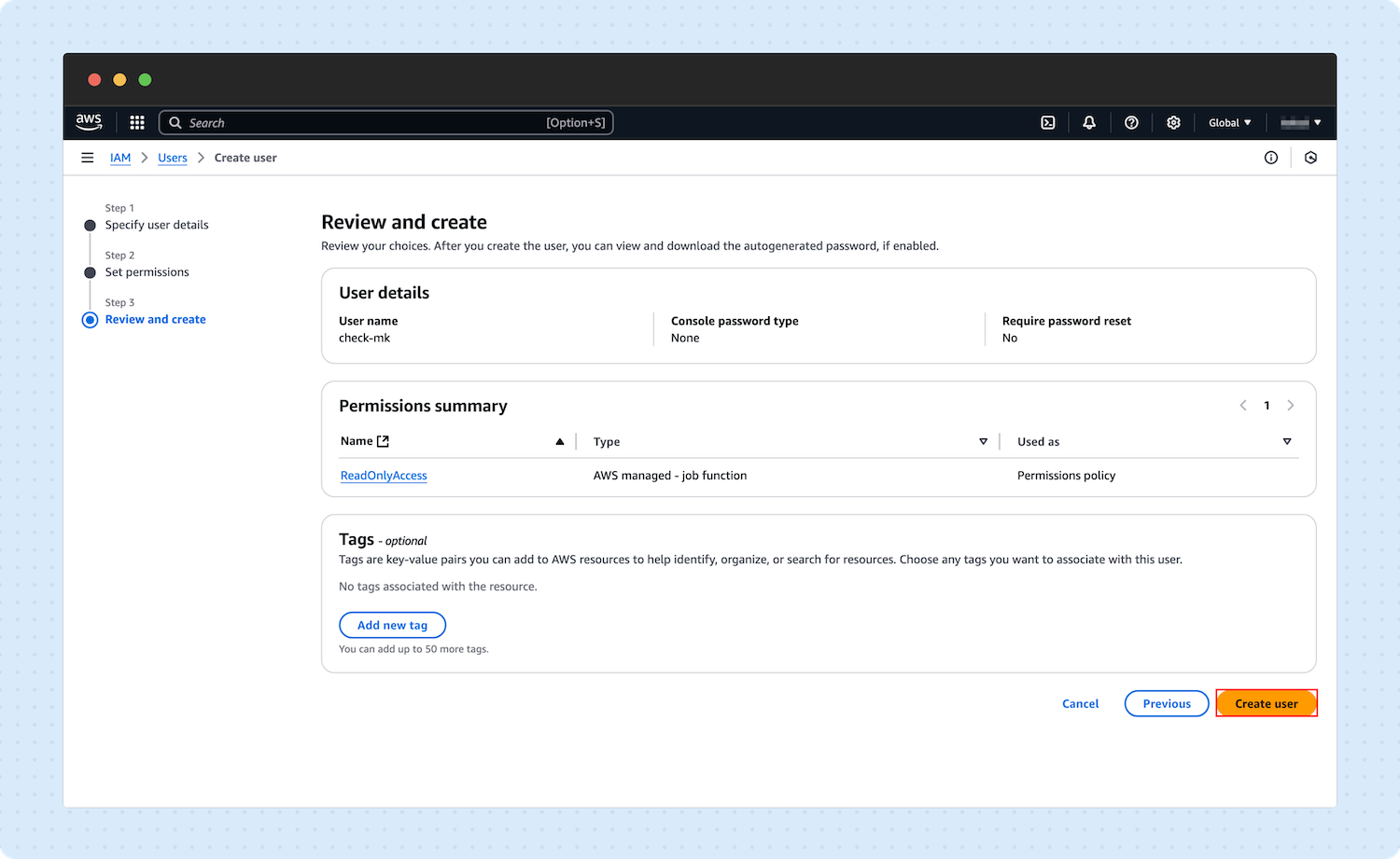 Creating an IAM User for Checkmk 05