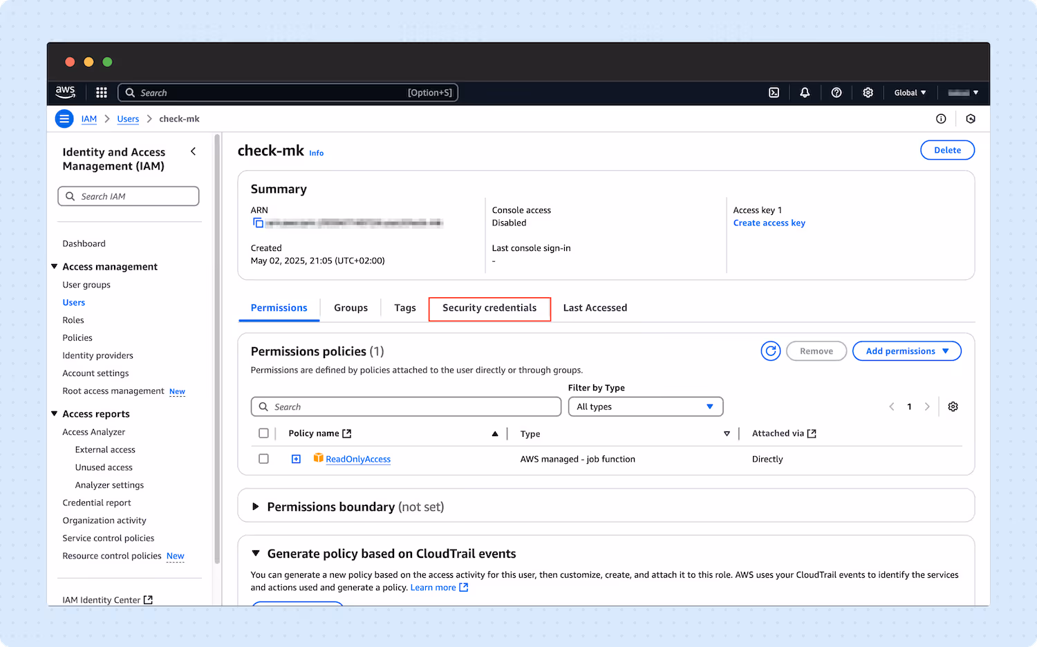 Creating an IAM User for Checkmk 07