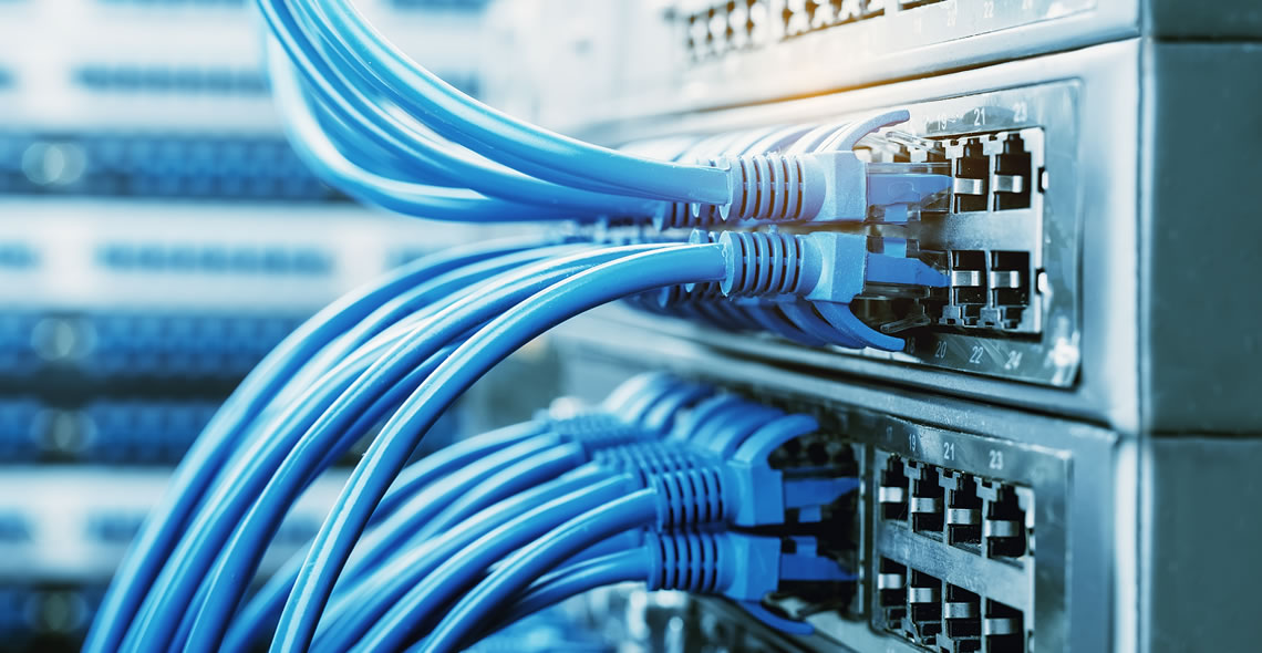 Neatly dressed network cables in a data rack