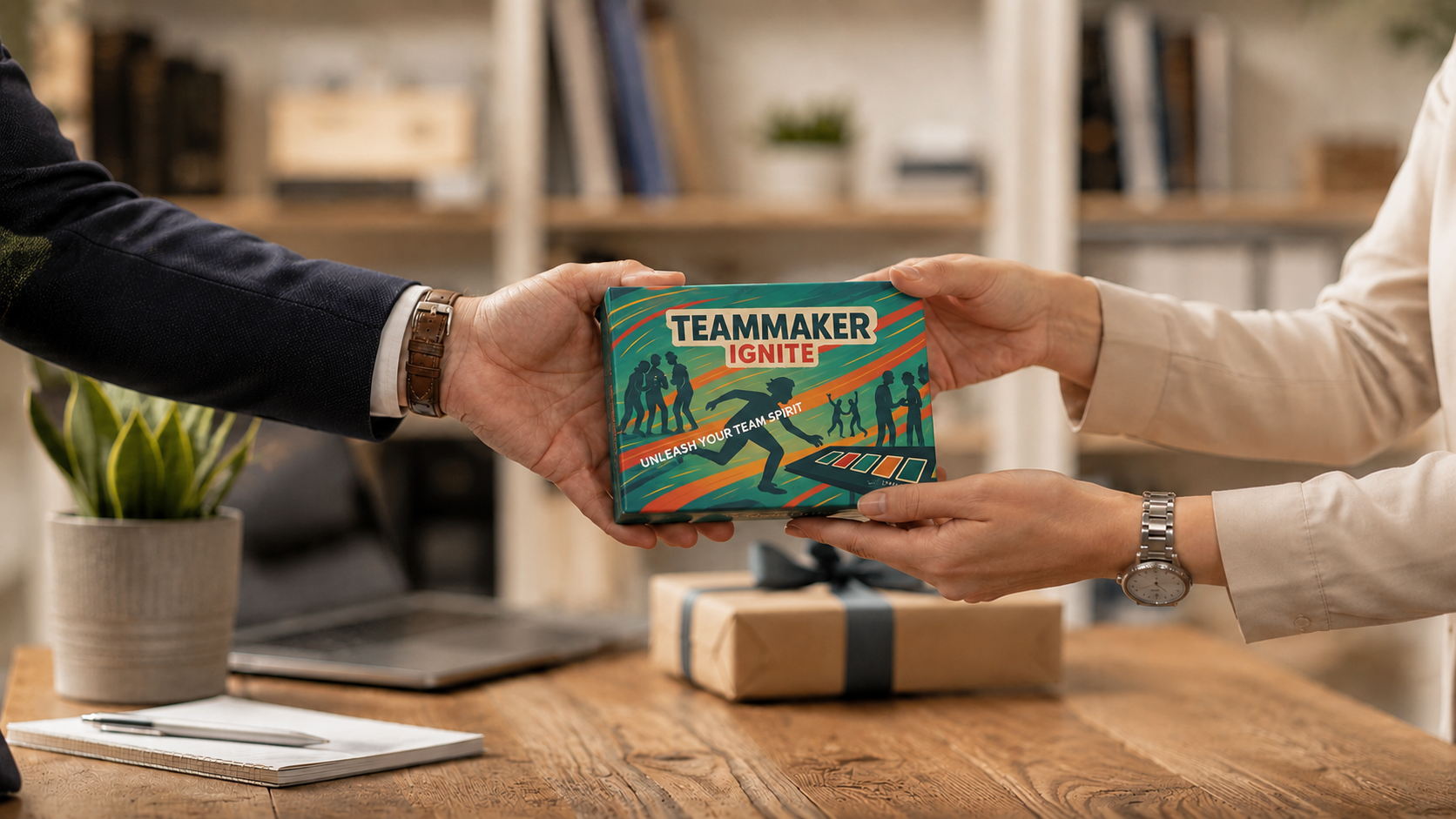 Teammaker Ignite box being handed over as a professional team gift