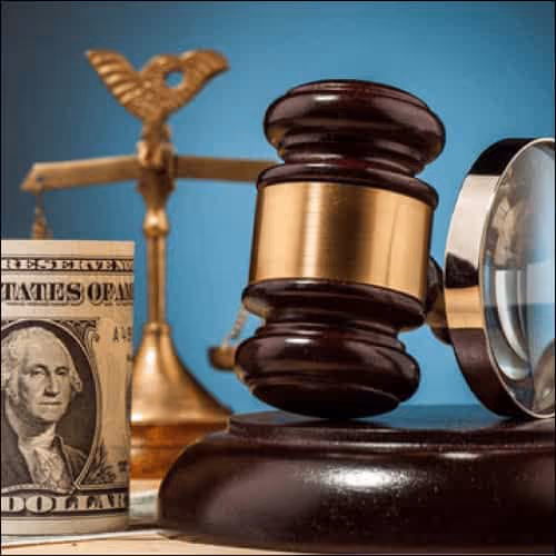 Gavel, Cash, Scales, Magnifying Glass