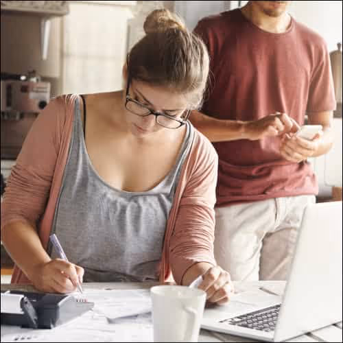 Couple looking over documents