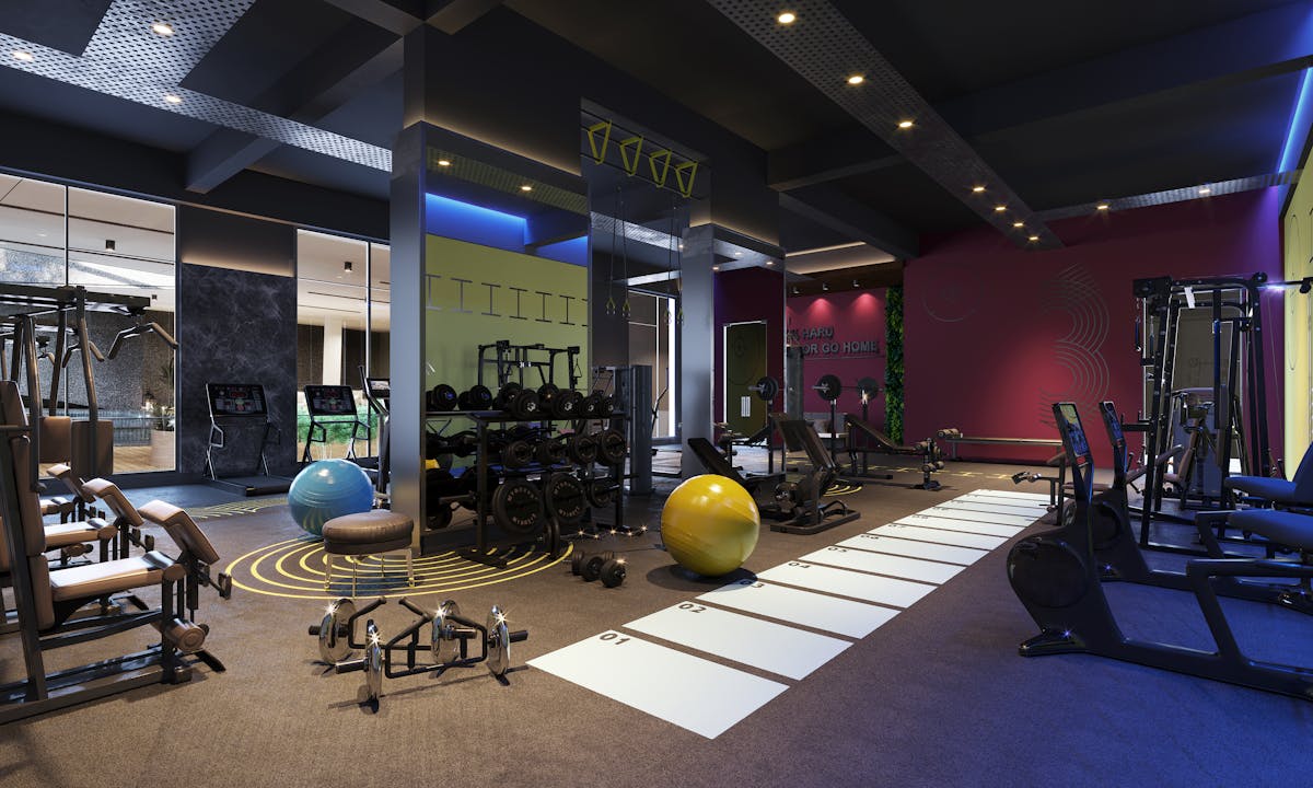 truDigital digital signage display in a modern multi-location gym showcasing fitness center interior with equipment