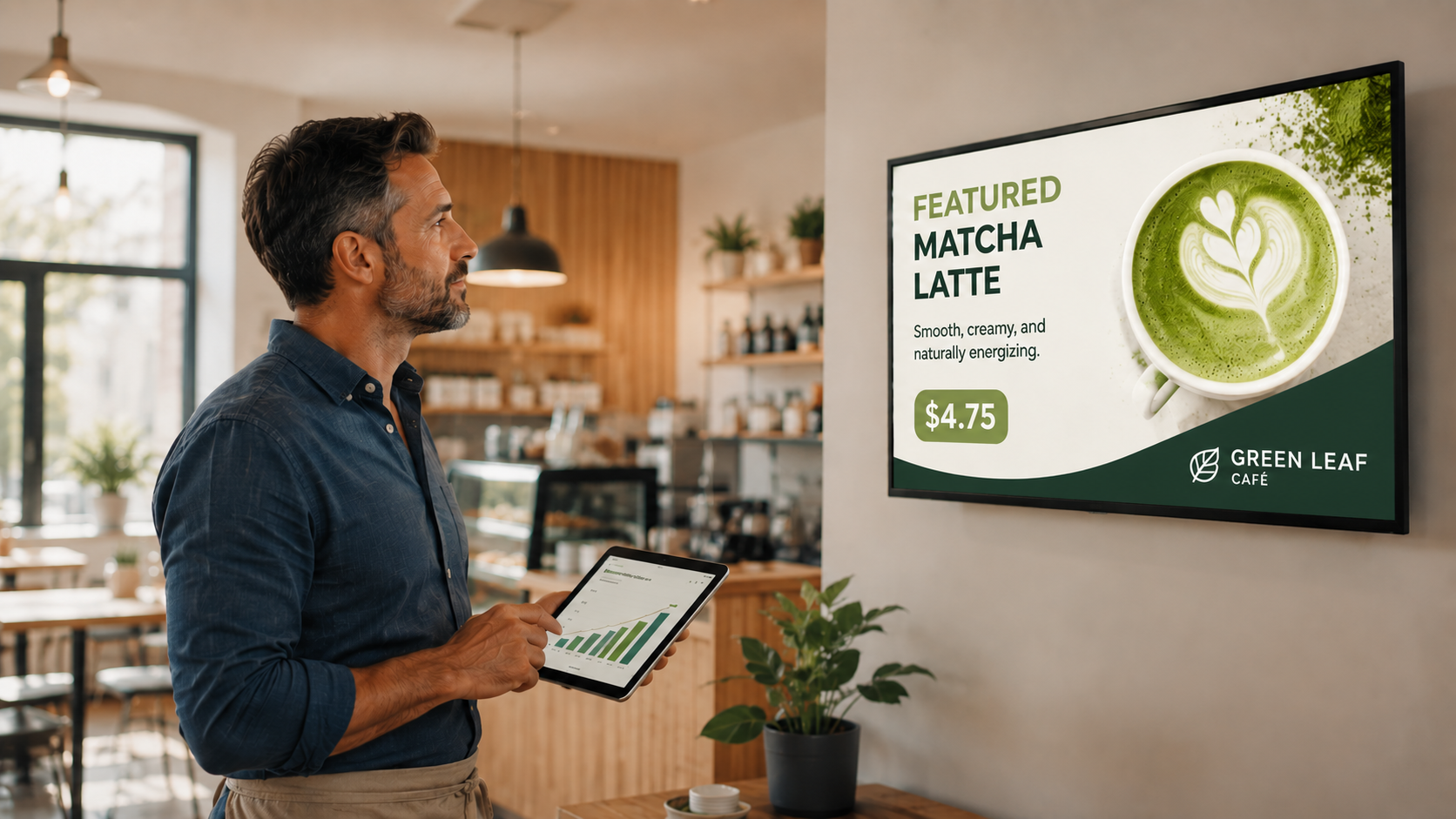 truDigital digital signage screen in a small business, illustrating digital signage ROI for budget-conscious owners