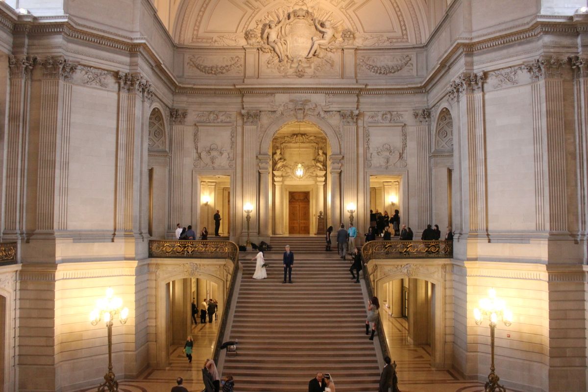 truDigital digital signage in a grand government city hall lobby, ideal for public information displays