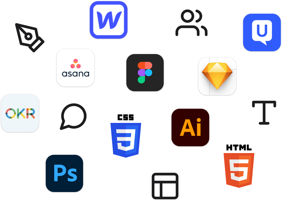 A cloud of design app icons